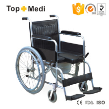 Topmedi Aluminium-Toilettenrollstuhl mit pneumatischem Hinterrad